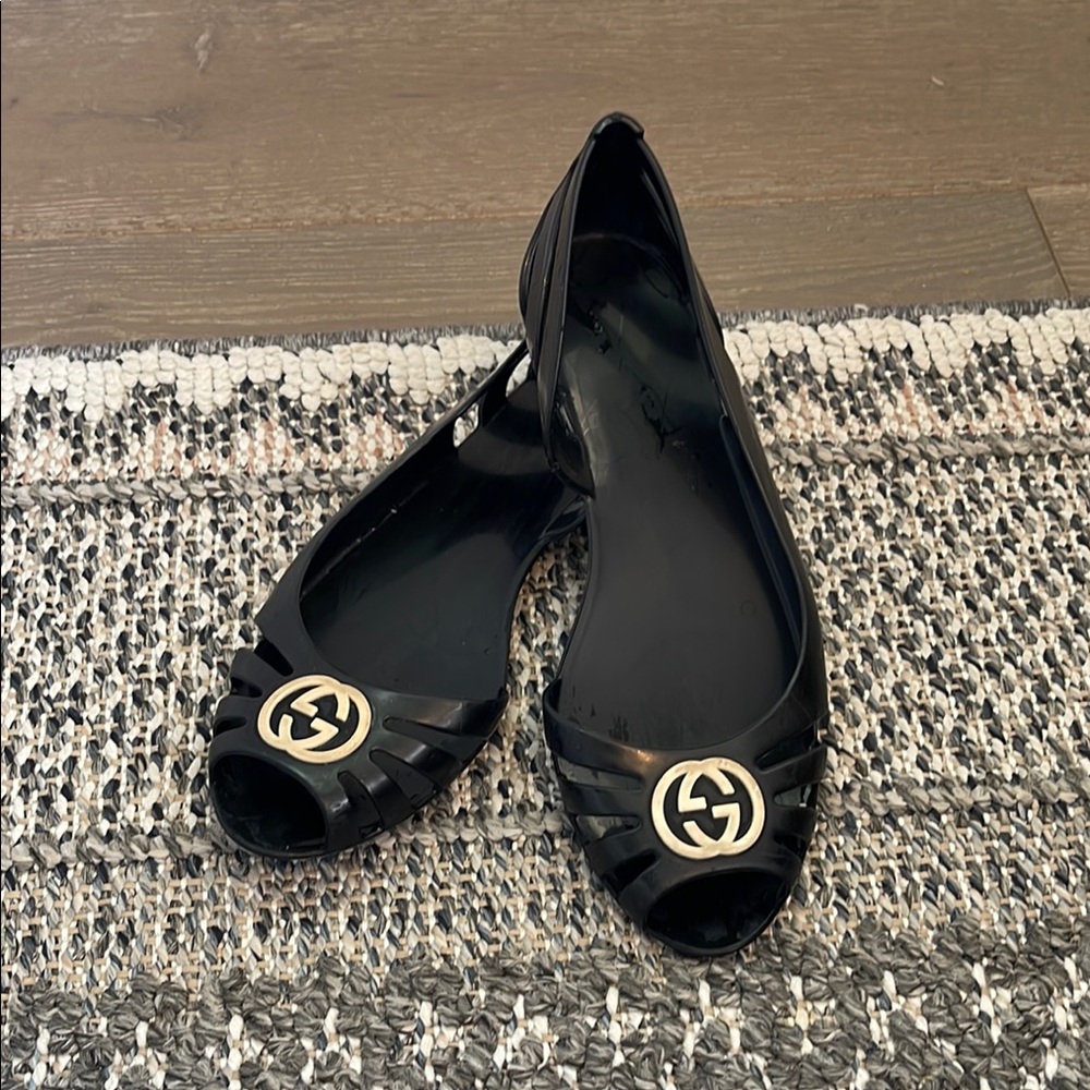 Gucci Black Peep-Toe Loafers